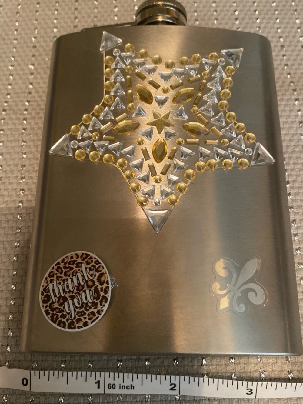 Decorative Stainless Steel Hip Flask with Gold & Silver Jewel Star